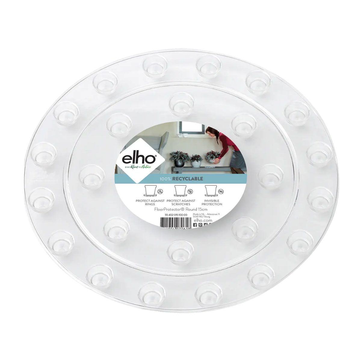 Elho Floorprotector Rond Transparant 15 x 2 cm