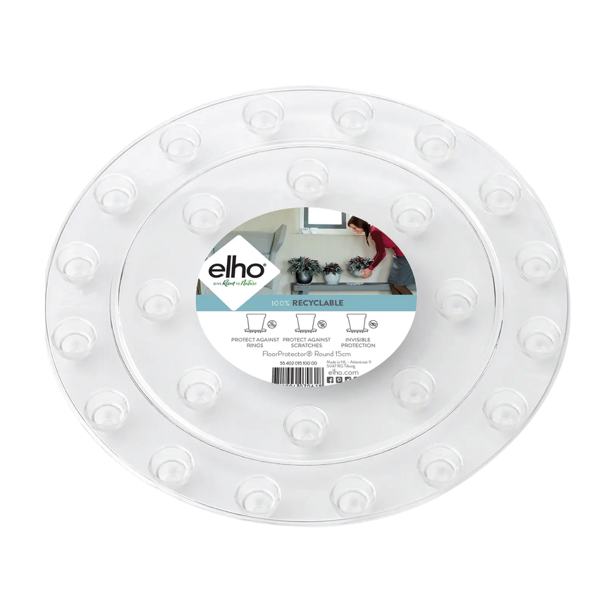 Elho Floorprotector Rond Transparant 21 x 2 cm
