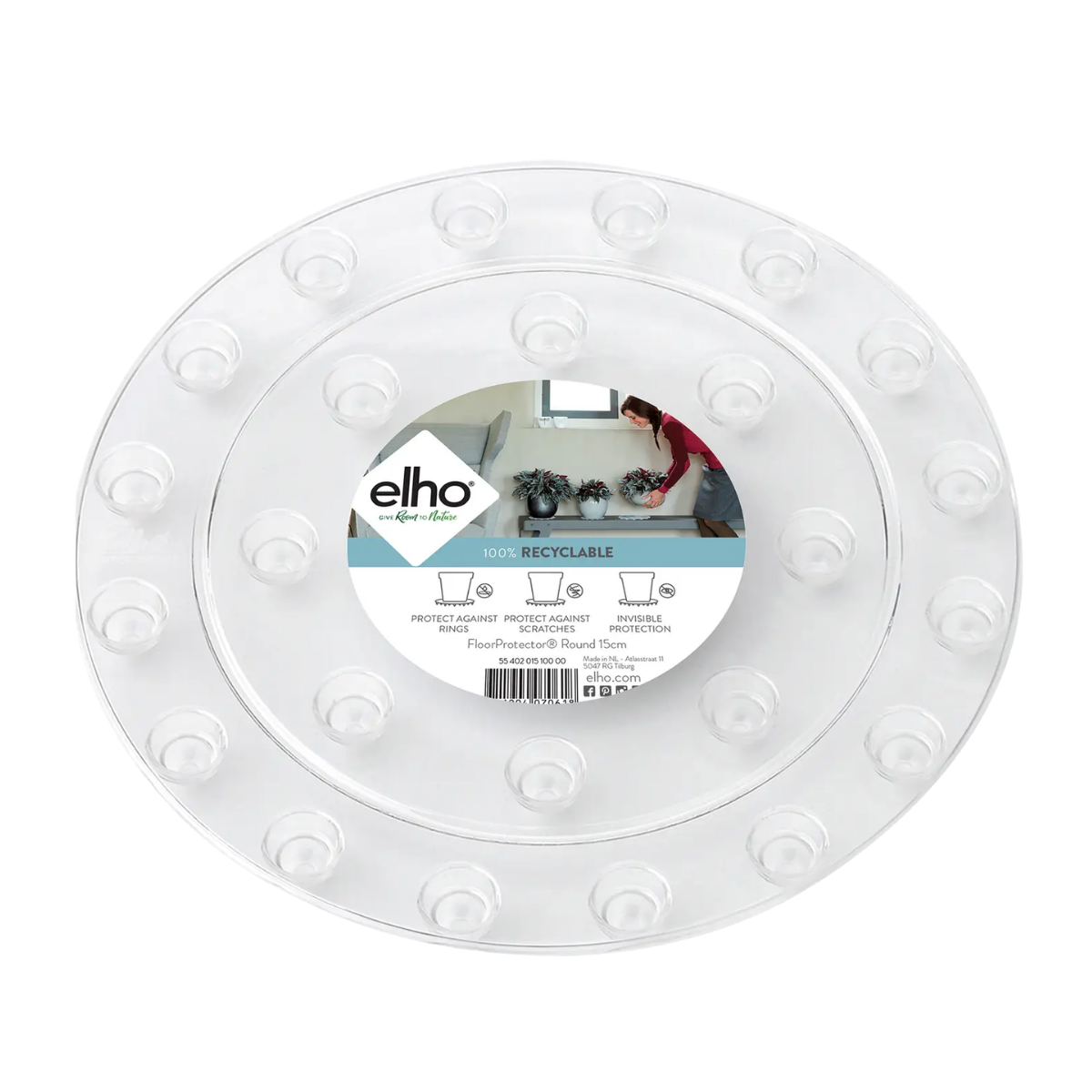 Elho Floorprotector Rond Transparant 13 x 1 cm