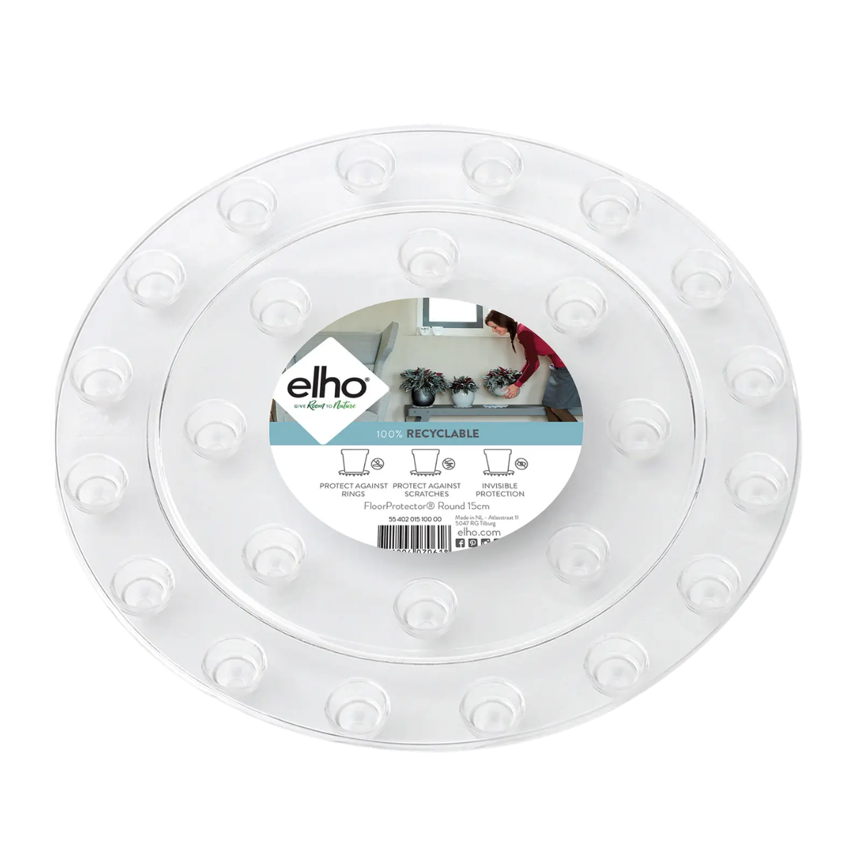 Elho Floorprotector Rond Transparant 18 x 2 cm