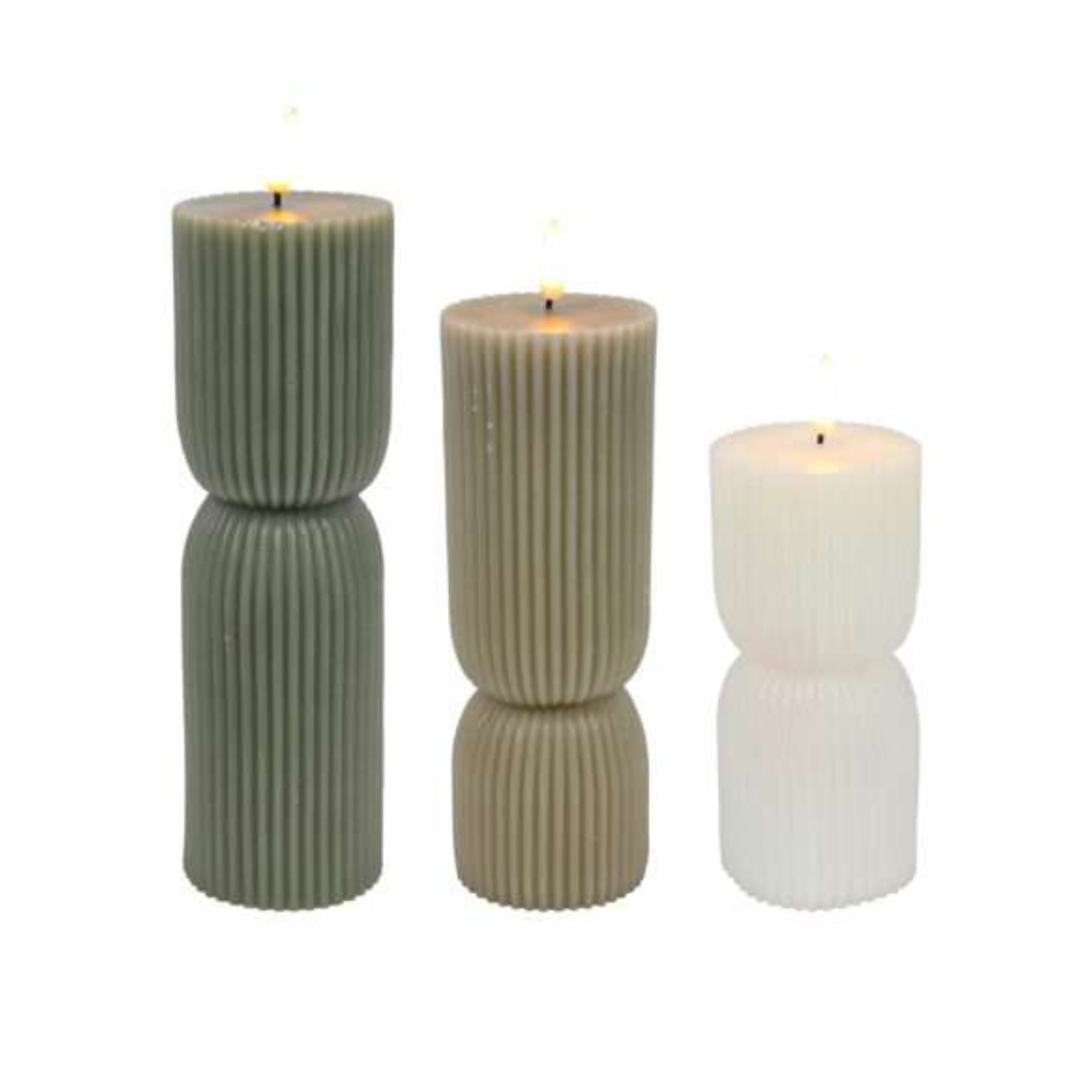LED Kaars ribbel 3 stuks wit grijs groen