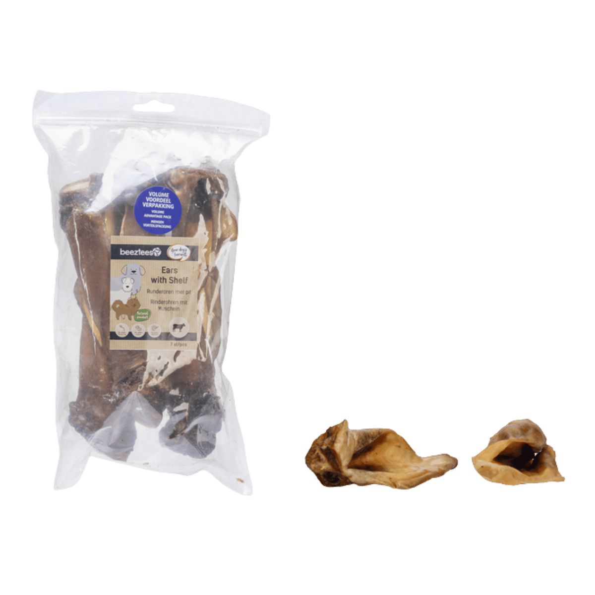 Beeztees Hondensnacks Runderoren met pit 7 stuks 10 x 2 x 19 cm