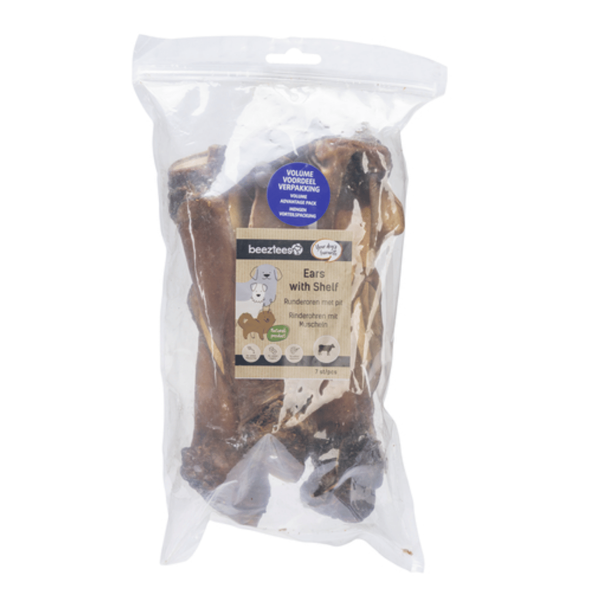 Beeztees Hondensnacks Runderoren met pit 7 stuks 10 x 2 x 19 cm