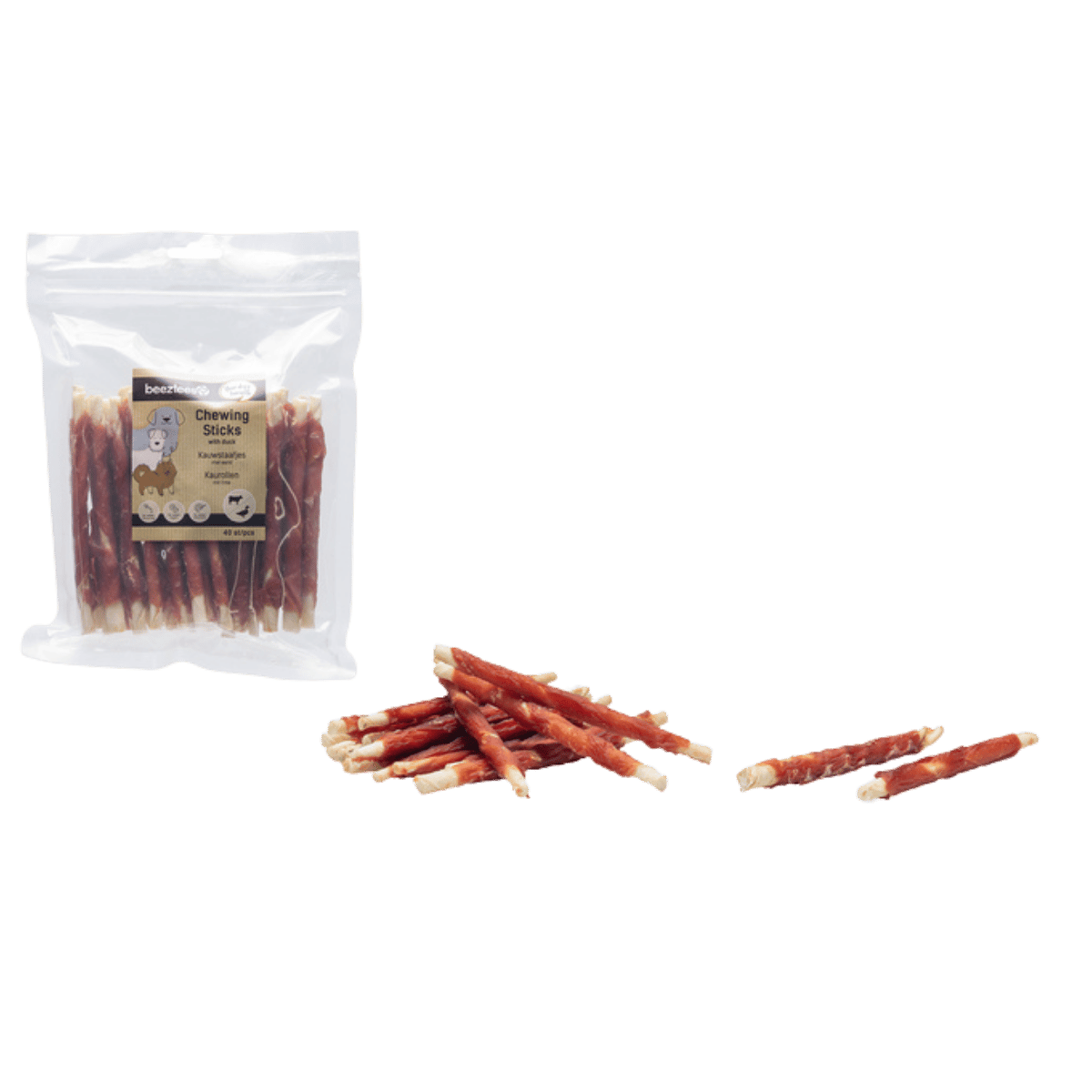 Beeztees Hondensnacks Kauwstaafjes met Eend Voordeelverpakking 40 stuks