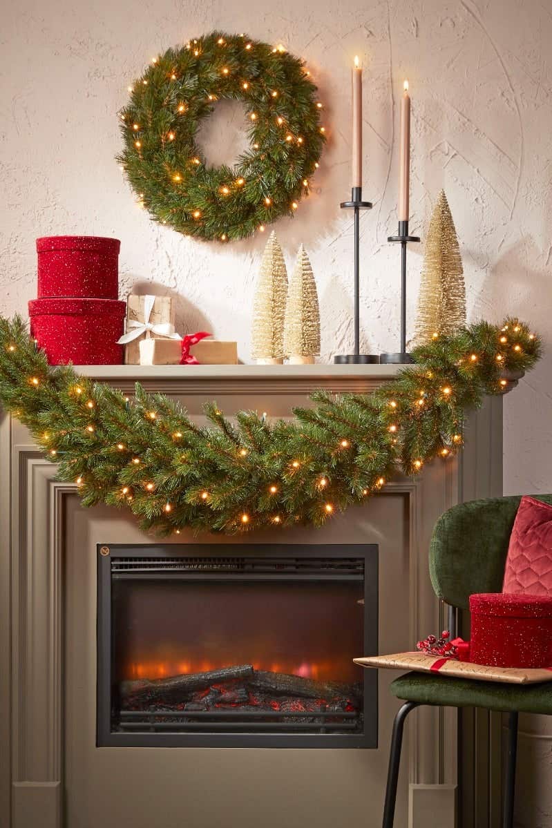 Triumph Tree krans Forest Frosted groen met verlichting 60 cm