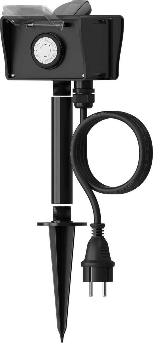 Calex Tuincontactdoos 2-voudig met grondpen 1,4 m timer