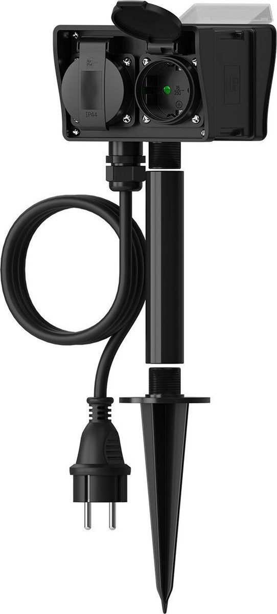 Calex Tuincontactdoos 2-voudig met grondpen 1,4 m timer