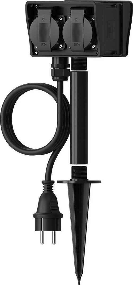 Calex Tuincontactdoos 2-voudig met grondpen 1,4 m timer