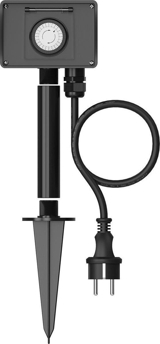 Calex Tuincontactdoos 2-voudig met grondpen 1,4 m timer