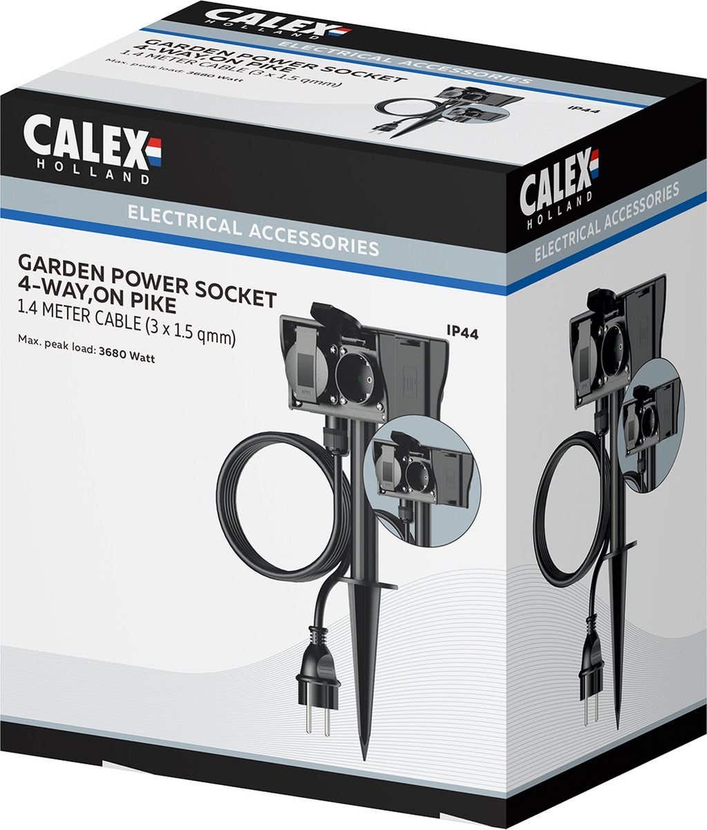 Calex Tuincontactdoos 4-voudig met grondpen 1,4 m