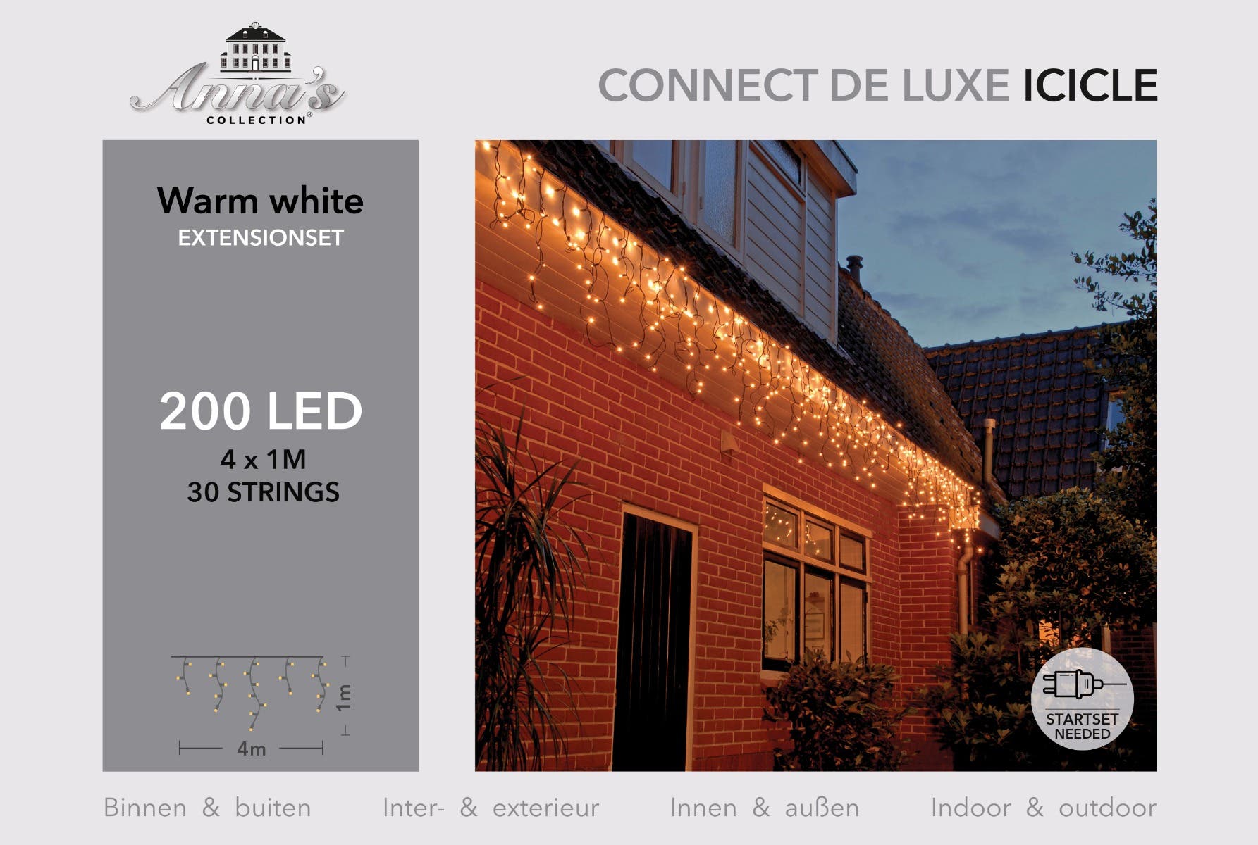 Anna's Collection IJspegelverlichting Connect de Luxe Warm Wit 200 Lampjes 400 x 100 cm