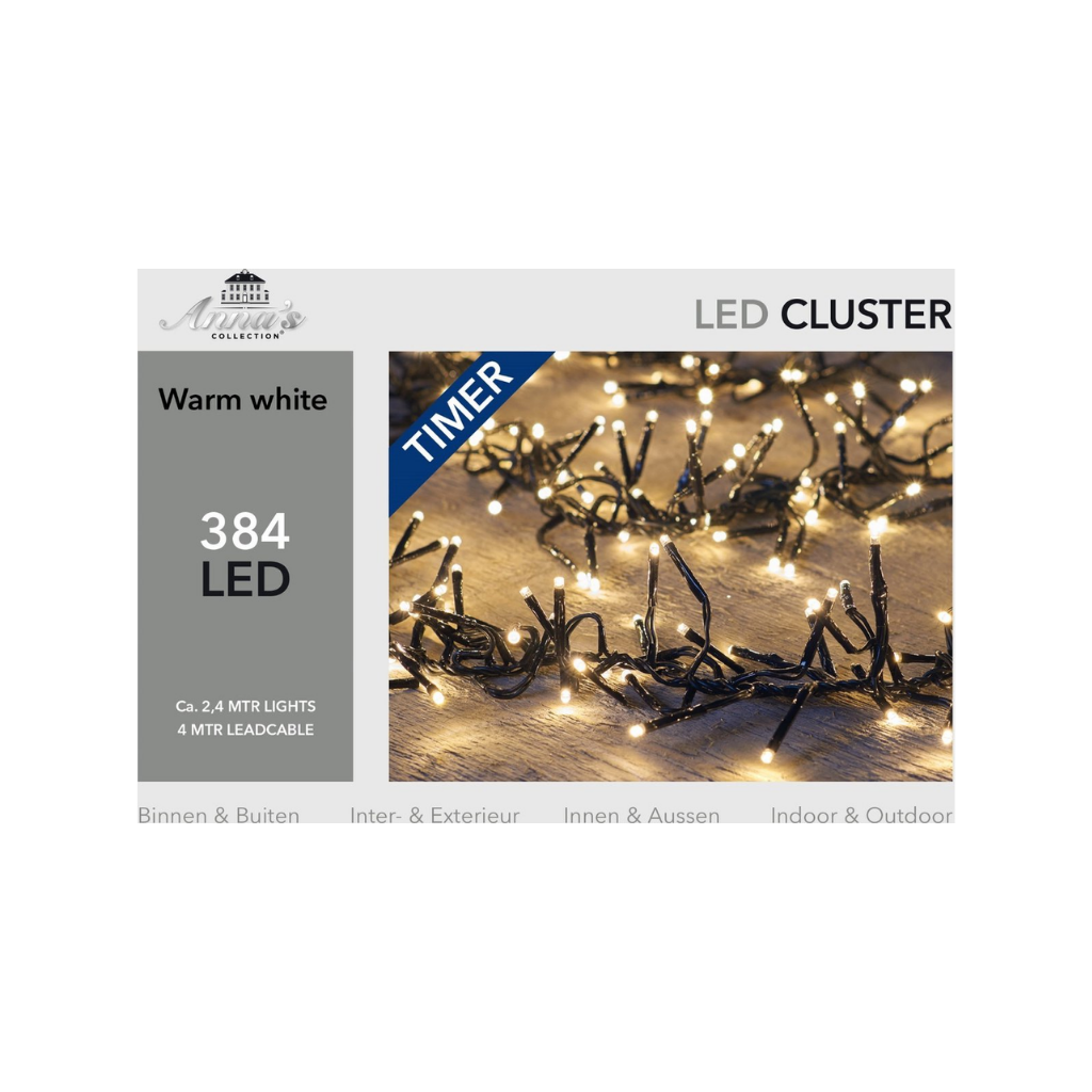 LED Cluster Lights Warm 384 lampjes 2,4M - 4M Aanloopsnoer Zwart