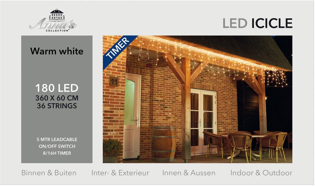 Anna's Collection IJspegelverlichting Warm Wit 180 Lampjes 360 x 60 cm