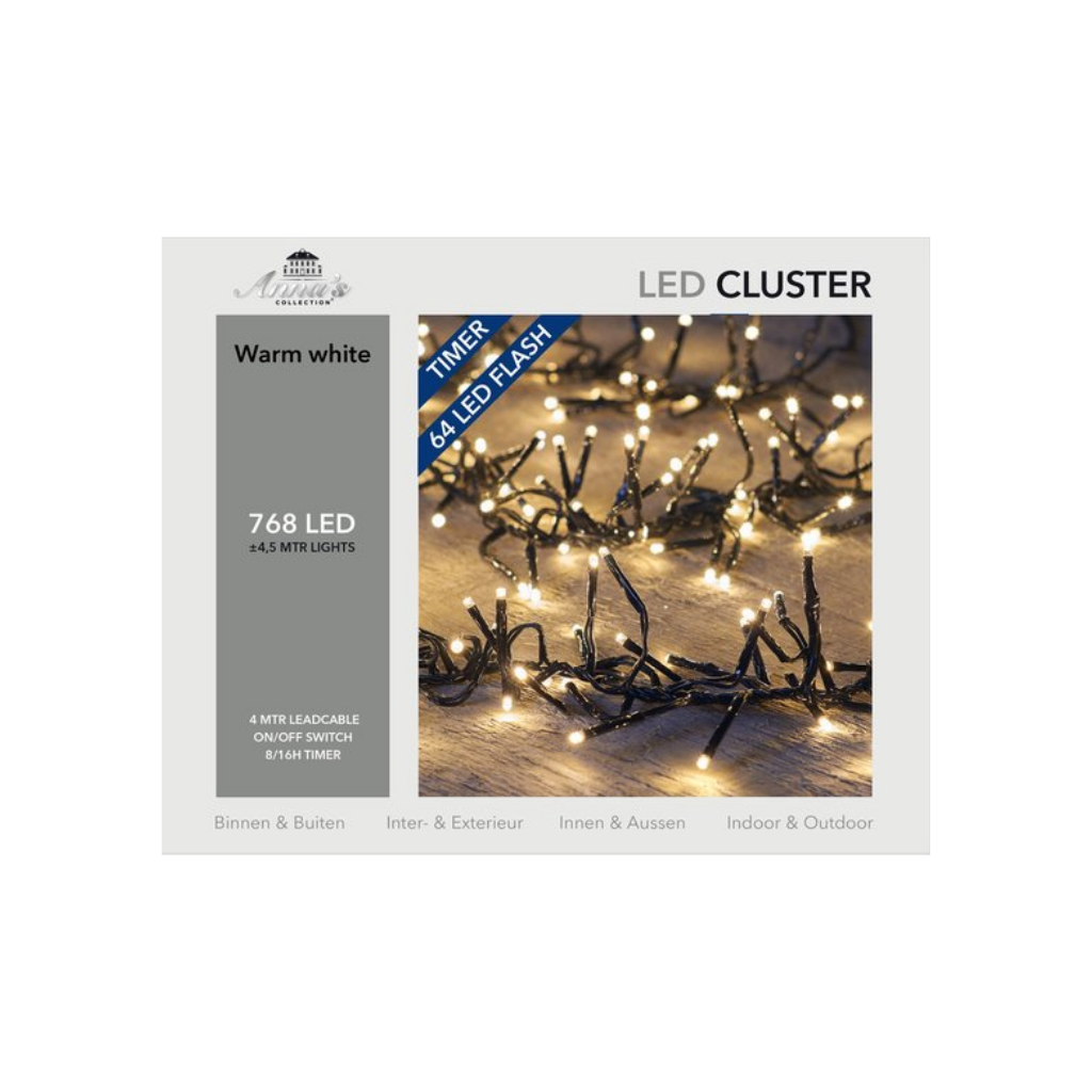 LED Warm Wit Cluster Lights Flash 768 lampjes 4,5M zwart 64 LED Knipperend en timer