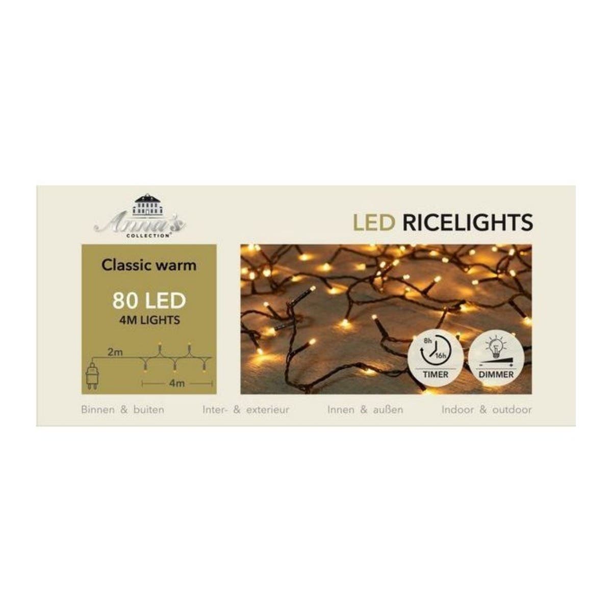Anna's Collection Micro LED-verlichting Ricelight Klassiek Warm 80 Lampjes 4 m