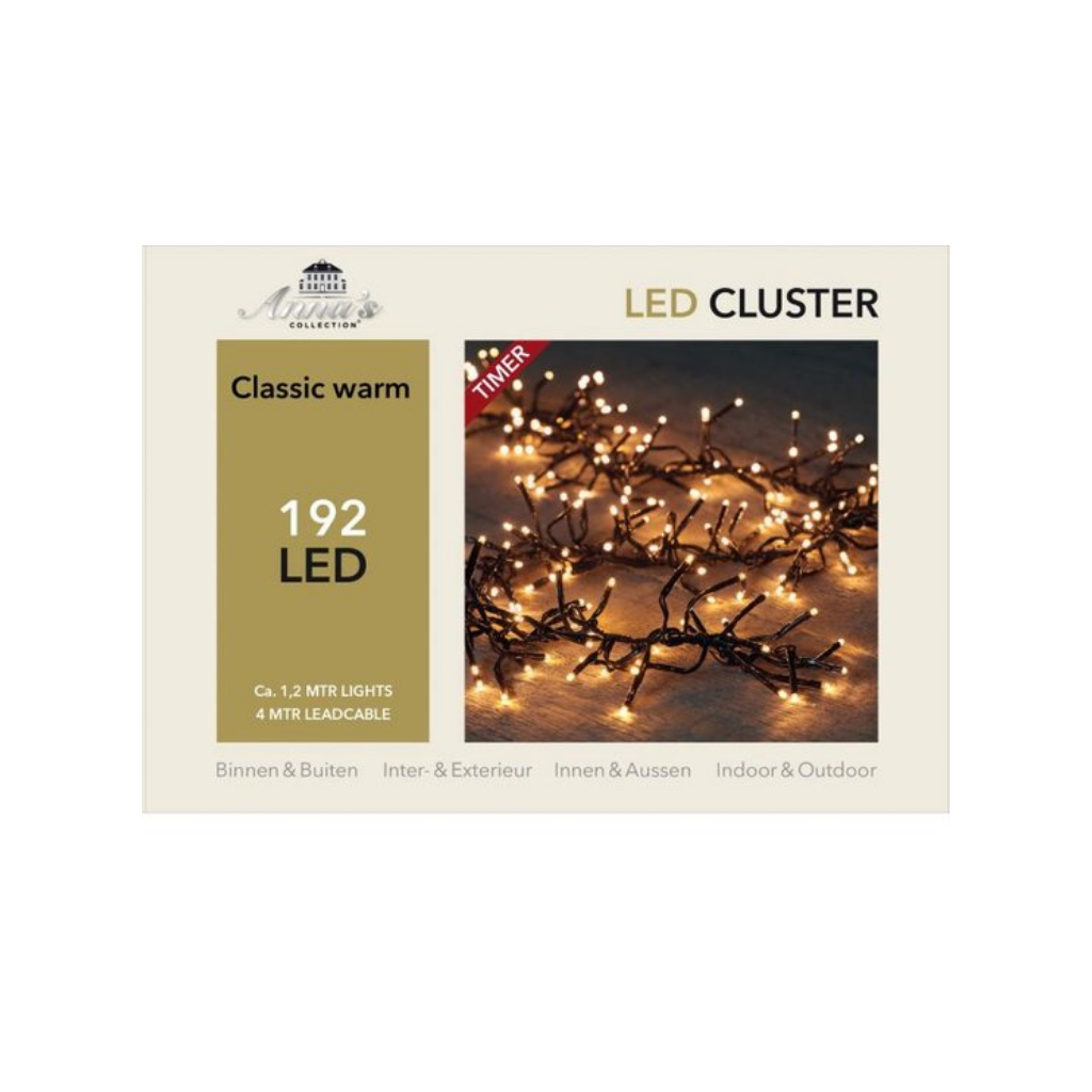 LED Cluster Lights Klassiek warm 192 lampjes 1,2M - 4M Aanloopsnoer Zwart