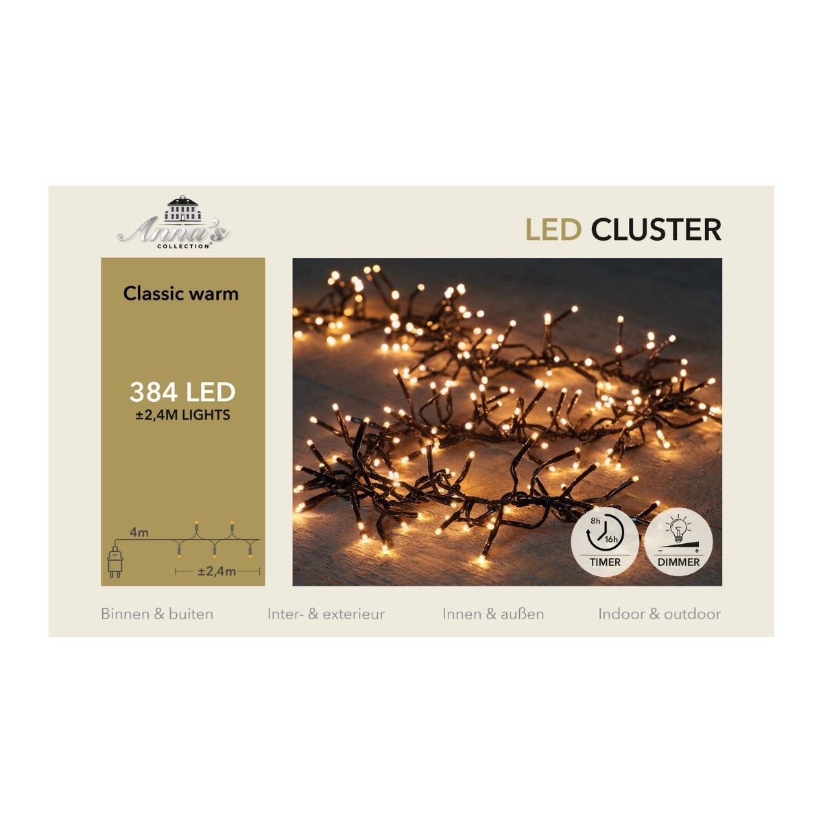 Anna's Collection Clusterverlichting Klassiek Warm 384 Lampjes 2.4 m