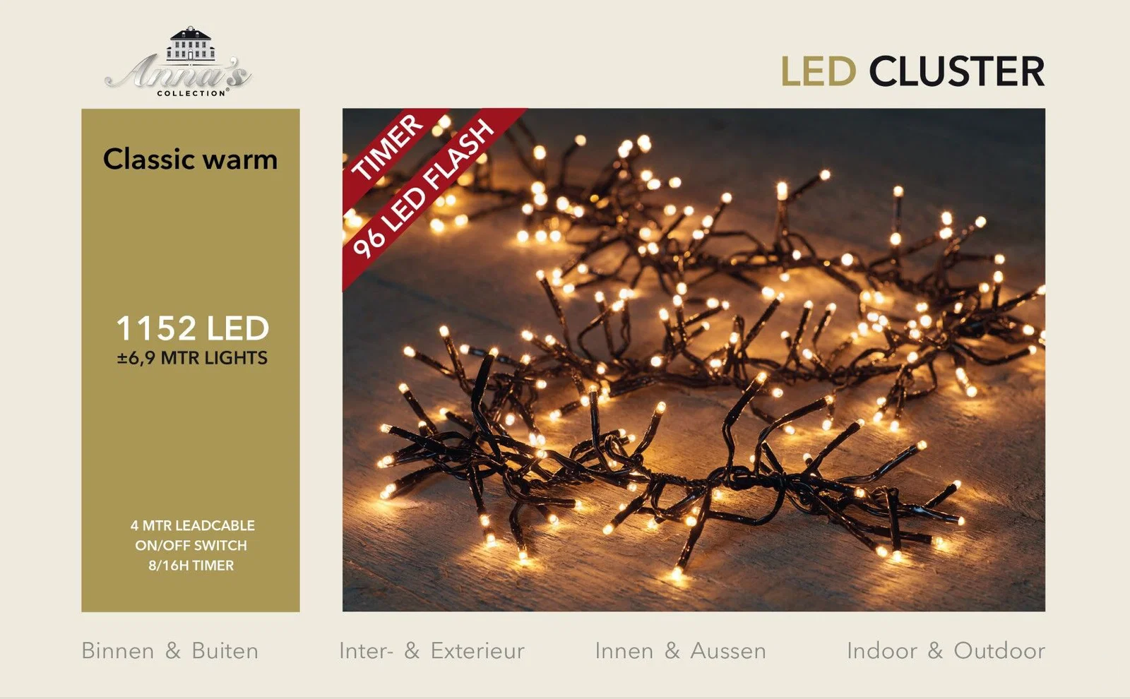 Anna's Collection Clusterverlichting Flash Klassiek Warm 1152 Lampjes 6.9 m