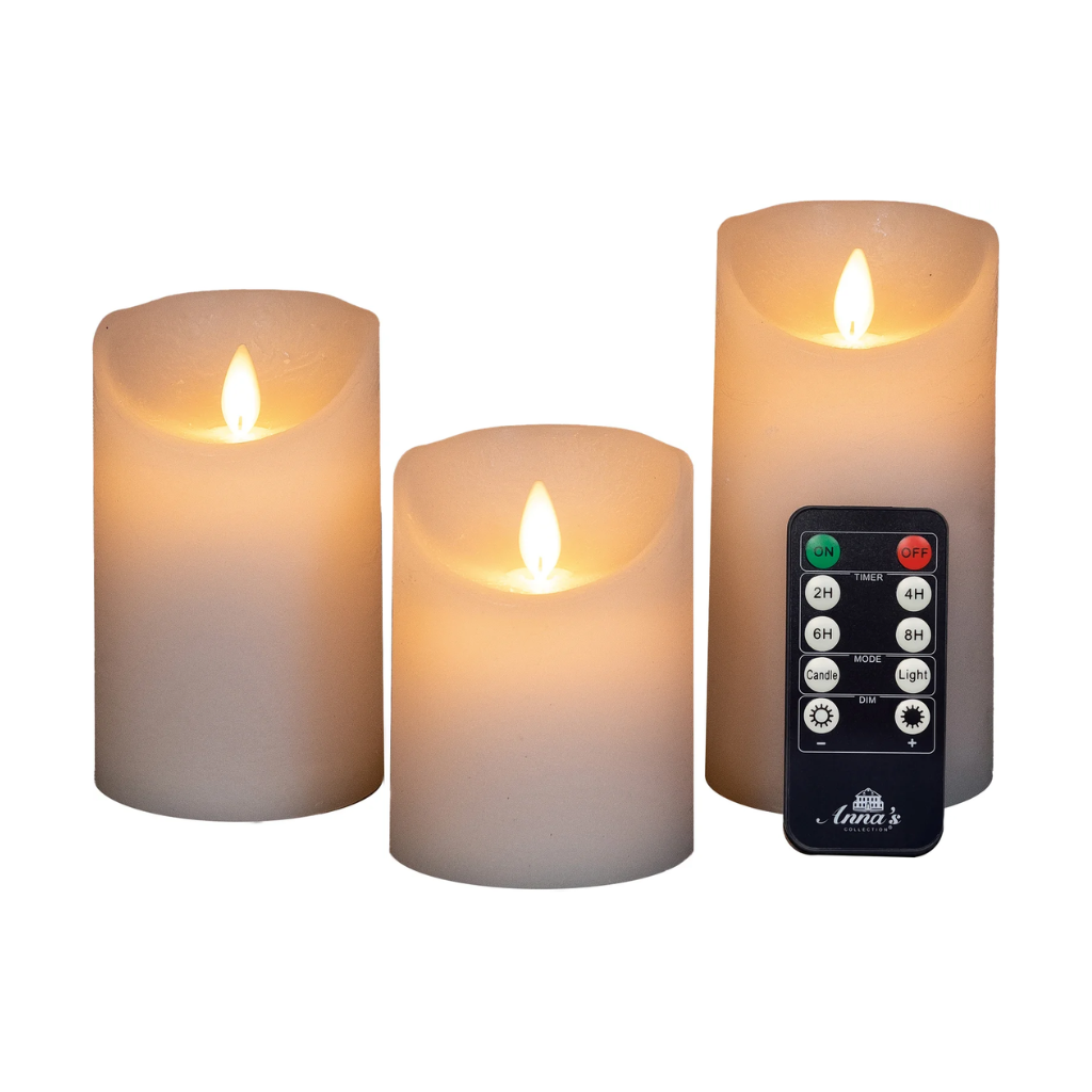Stompkaars LED Wit Wax Rustiek (3 stuks) met afstandsbediening