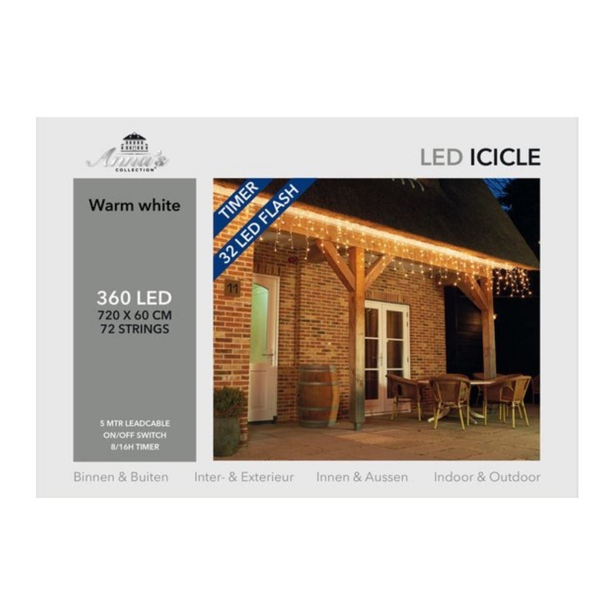 Anna's Collection Gordijnverlichting Warm Wit 360 Lampjes 720 x 60 cm