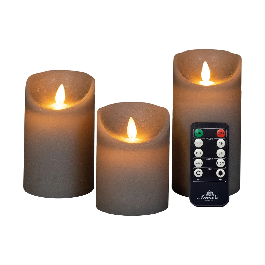 Stompkaars LED Taupe Wax Rustiek (3 stuks) met afstandsbediening