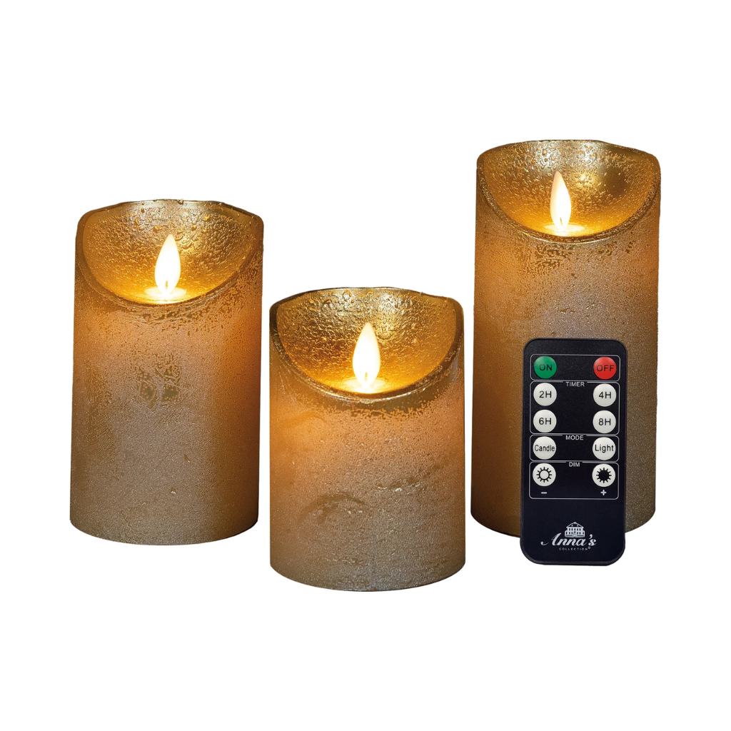 Kaars Goud Wax Rustiek (3 stuks) met afstandsbediening