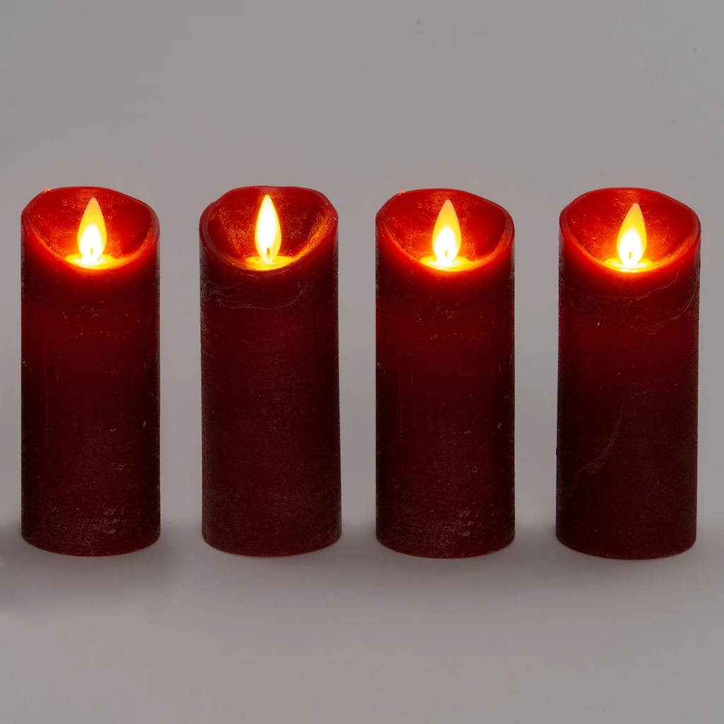 Stompkaars LED Wax Rustiek Bordeaux 12.5 cm 4 stuks met afstandsbediening