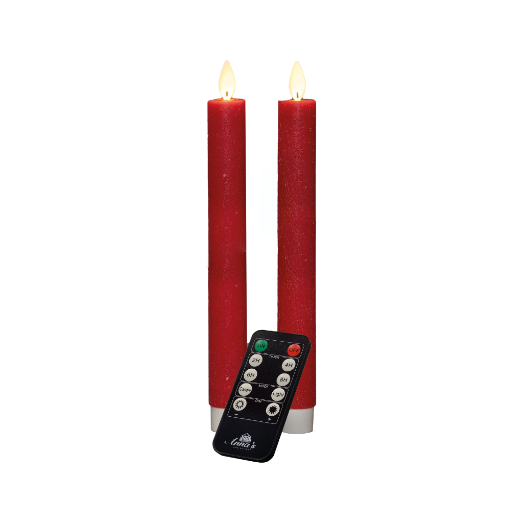Dinerkaars LED Rood Rustiek Wax 23 cm (2 stuks) met afstandsbediening