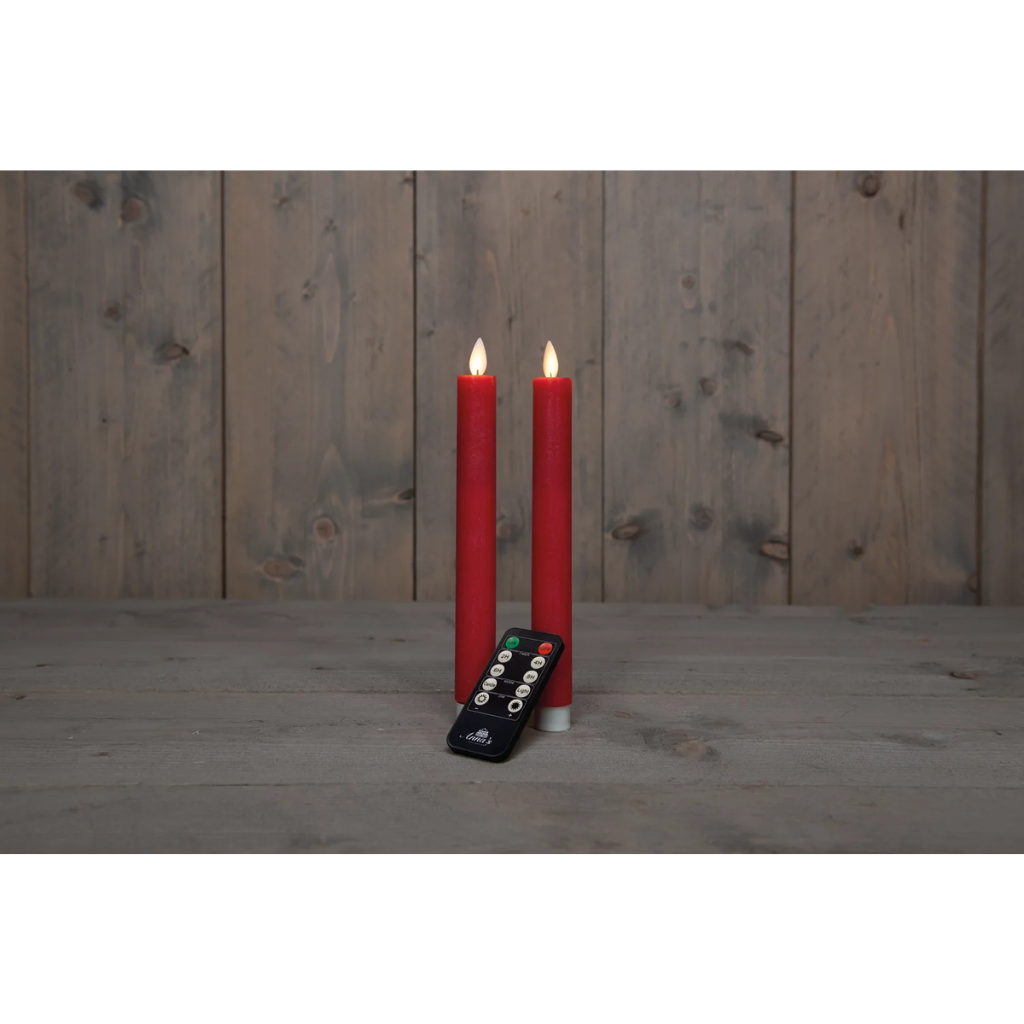 Dinerkaars LED Rood Rustiek Wax 23 cm (2 stuks) met afstandsbediening