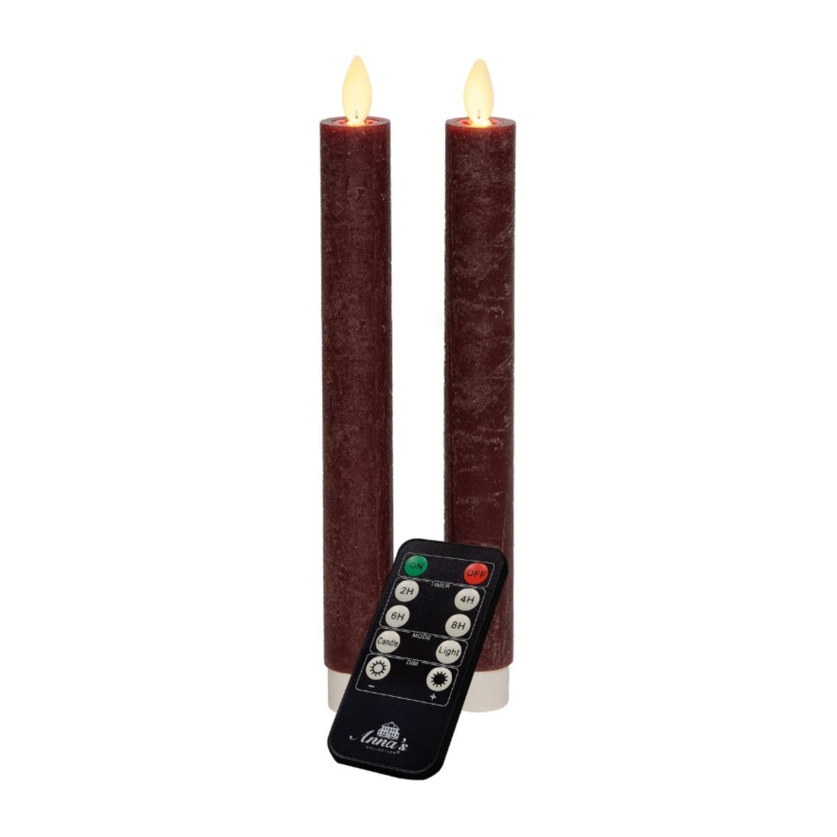 Dinerkaars LED Bordeaux Rustiek Wax 23 cm (2 stuks) met afstandsbediening