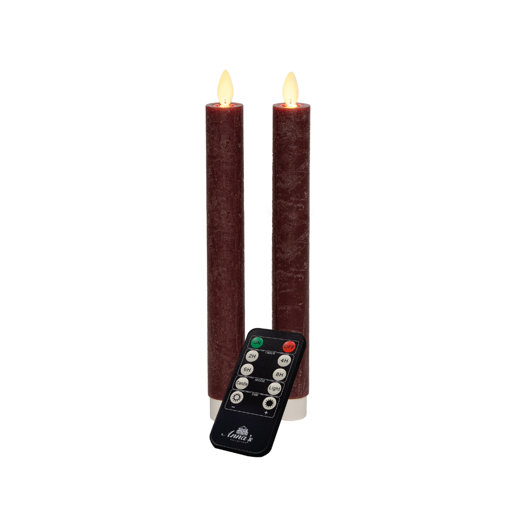 Dinerkaars LED Bordeaux Rustiek Wax 23 cm (2 stuks) met afstandsbediening