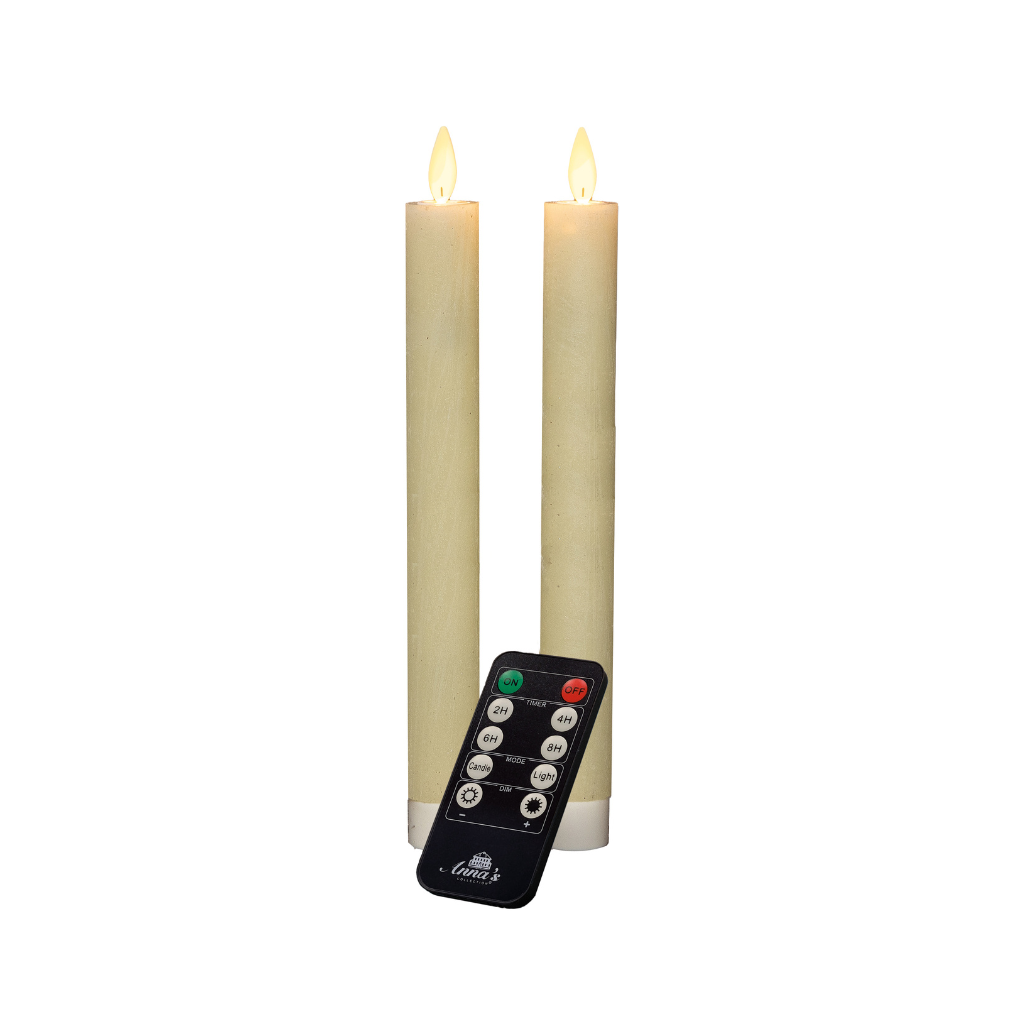 Dinerkaars LED Ivoor Rustiek Wax 23 cm (2 stuks) met afstandsbediening