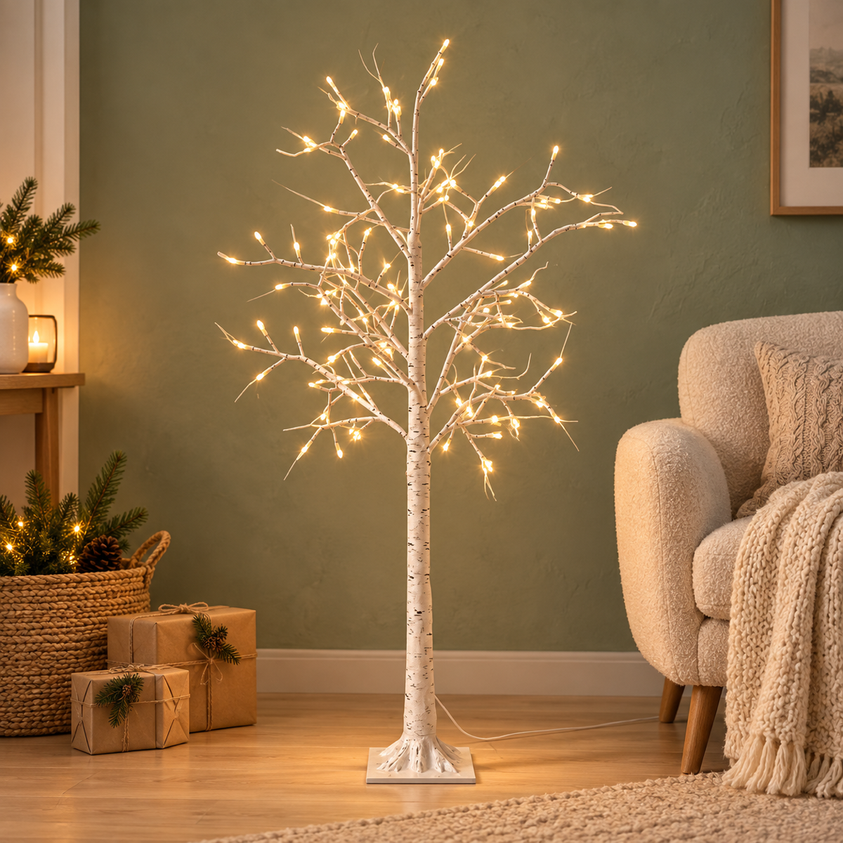 Anna's Collection Verlicht Kerstfiguur Berkenboom Warm Wit 120 Lampjes 130 cm
