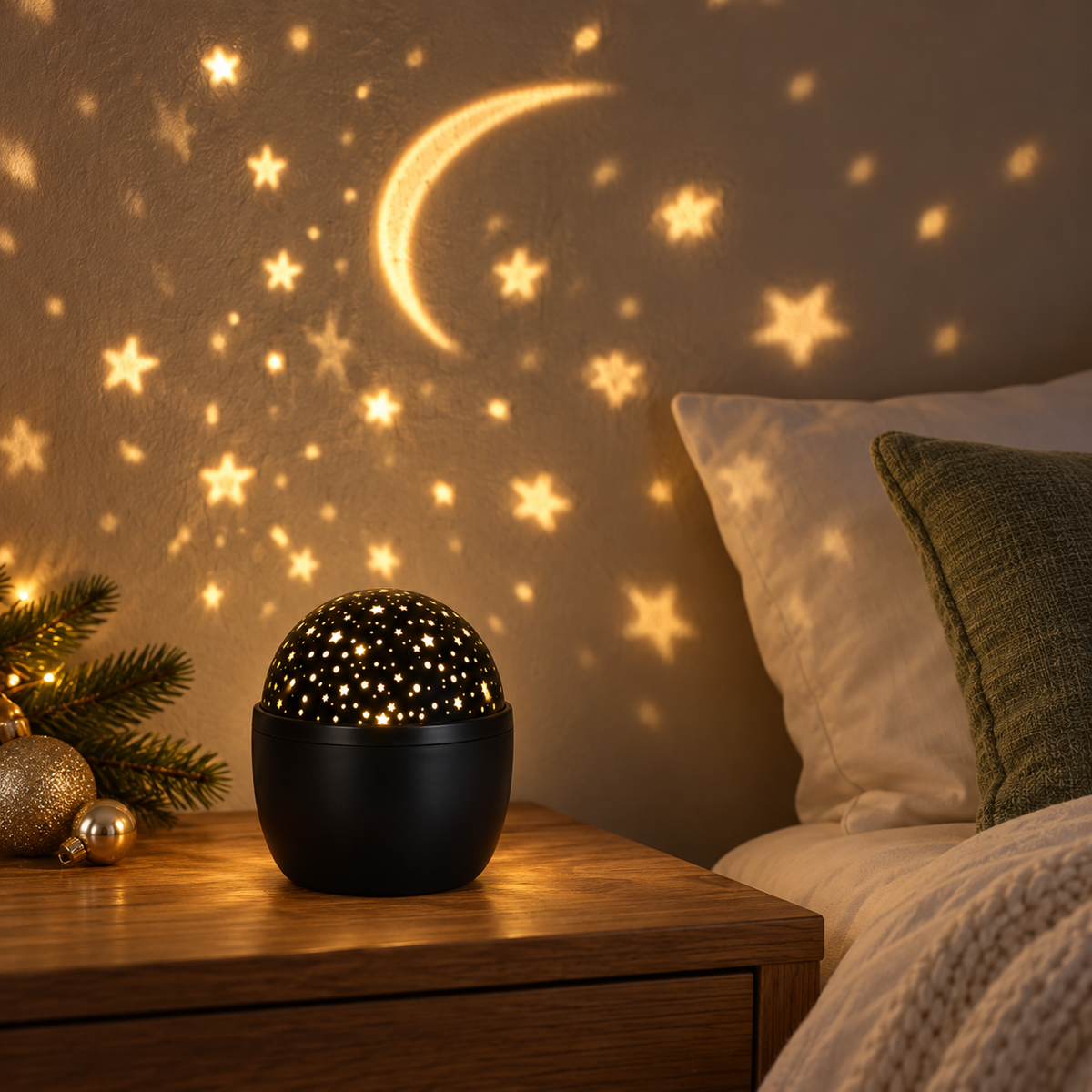 Anna's Collection Verlicht Kerstfiguur Projector Ster en Maan Warm Wit 12 x 13 cm