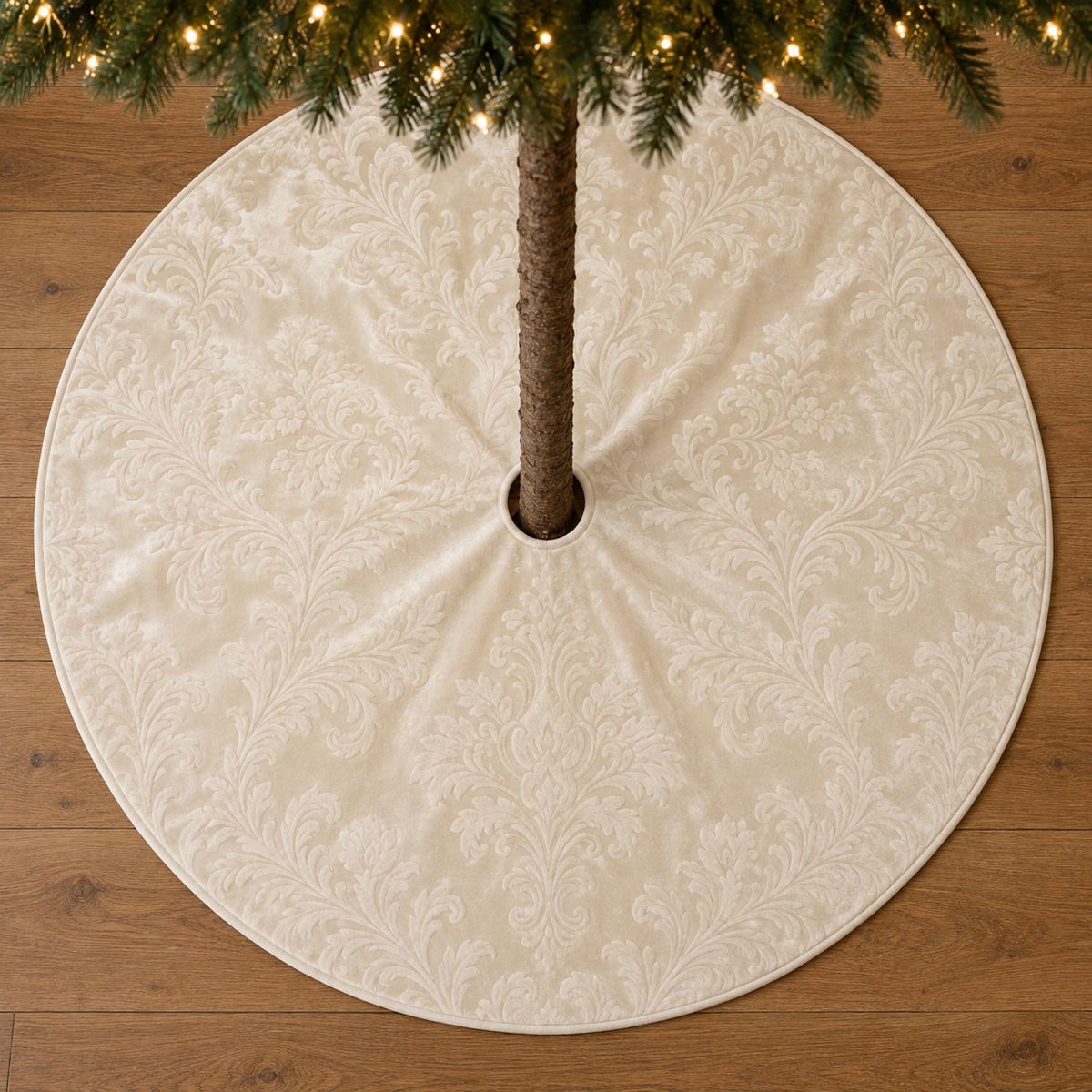 Anna's Collection Kerstboomkleed Barok Fluweel Crème Ø120 cm