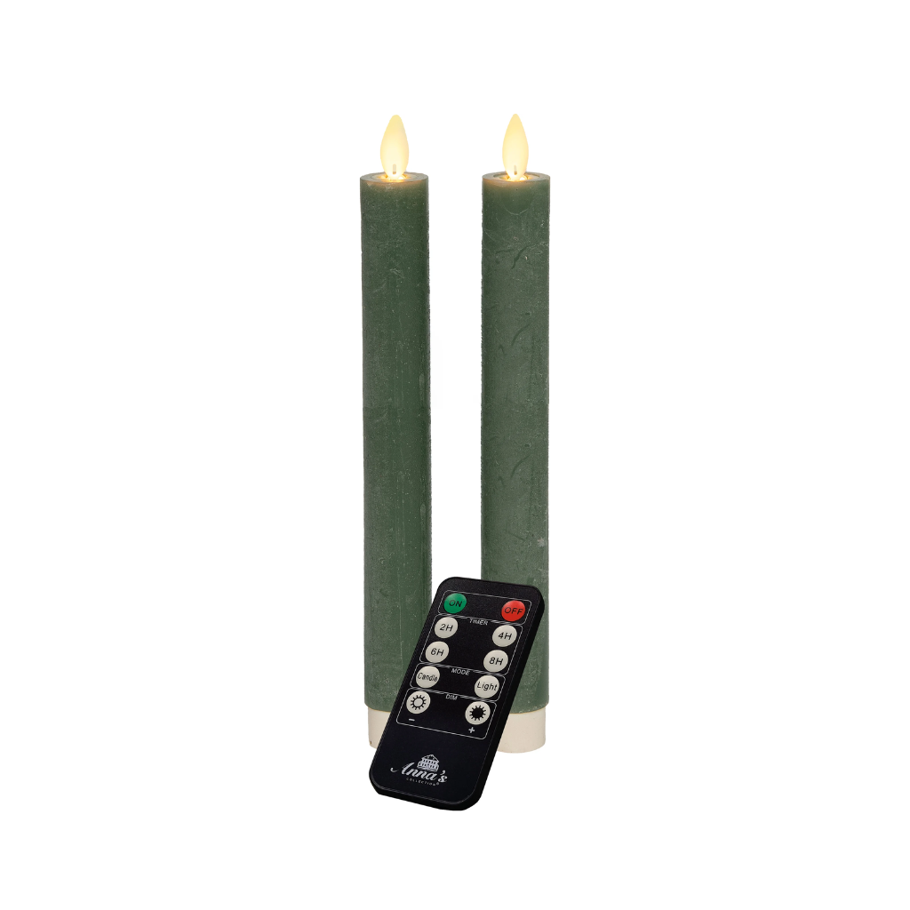 Dinerkaars LED Jade Groen Rustiek Wax 23 cm(2 stuks) met afstandsbediening