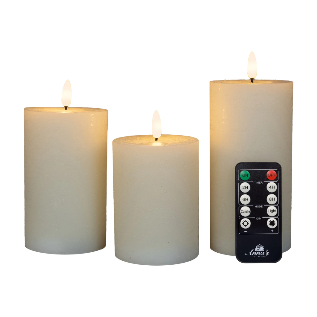 Ivoor Kaars Wax Rustiek 3D Lont (3 stuks) met afstandsbediening