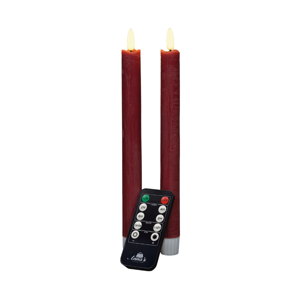 Dinerkaars LED Bordeaux Rustiek Wax 23 cm 3D Lont (2 stuks) met afstandsbediening