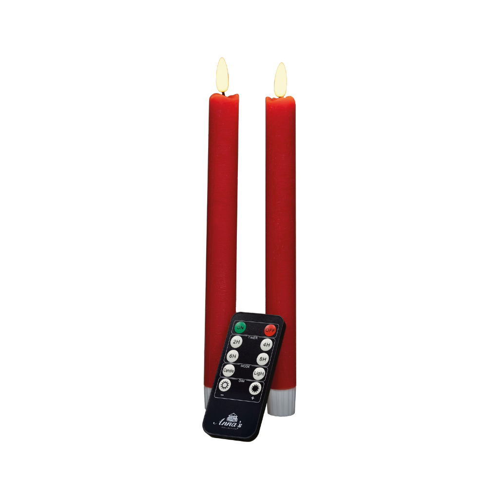 Dinerkaars LED Rood Rustiek Wax 23 cm 3D Lont (2 stuks) met afstandsbediening