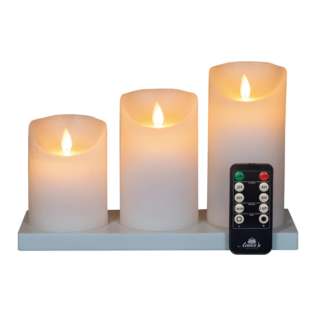 Stompkaars LED oplaadbaar Wit Wax Rustiek (3 stuks) met afstandsbediening