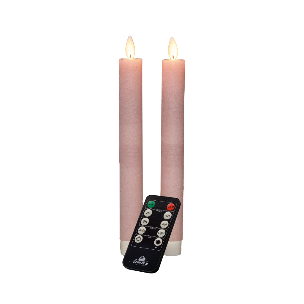 Dinerkaars LED Roze Rustiek Wax 23 cm (2 stuks) met afstandsbediening