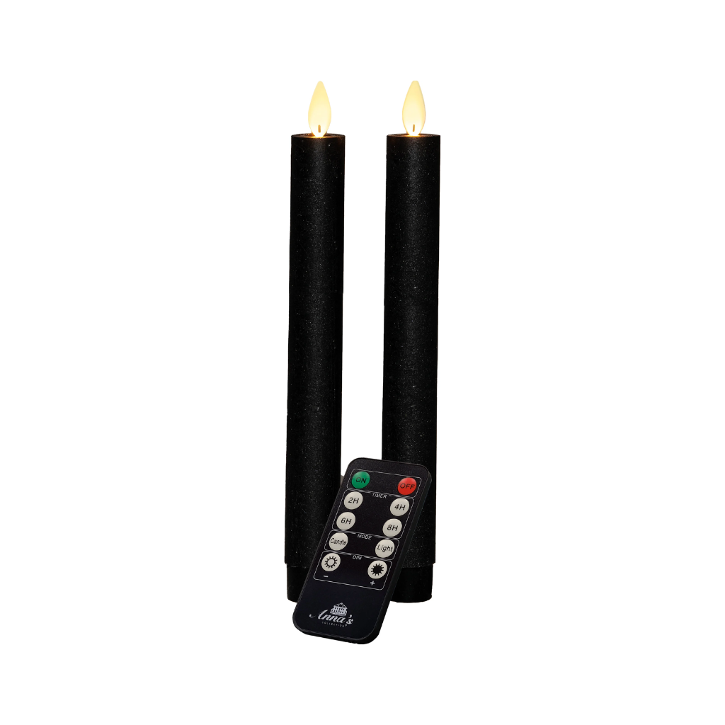 Dinerkaars LED Zwart Rustiek Wax 23 cm (2 stuks) met afstandsbediening