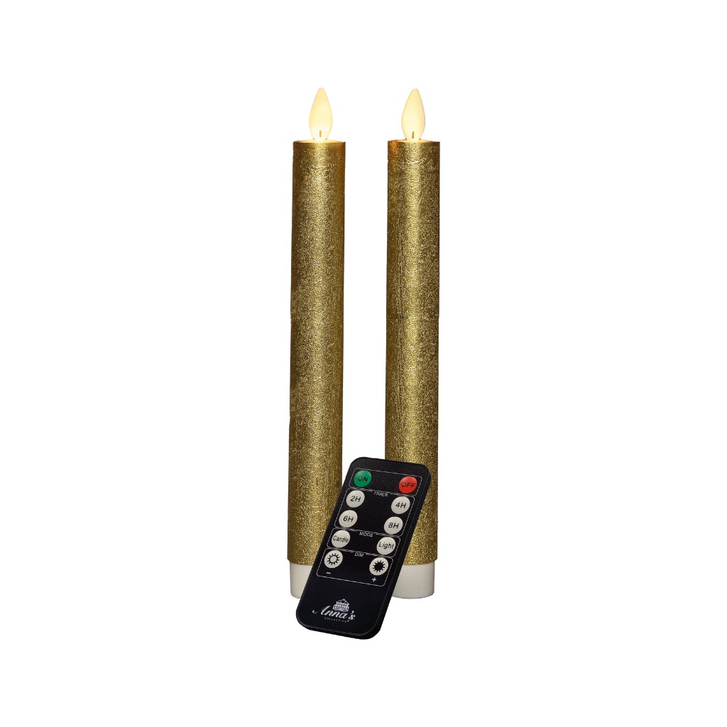 Dinerkaars Goud Rustiek Wax Dinerkaars 23 cm (2 stuks) met afstandsbediening
