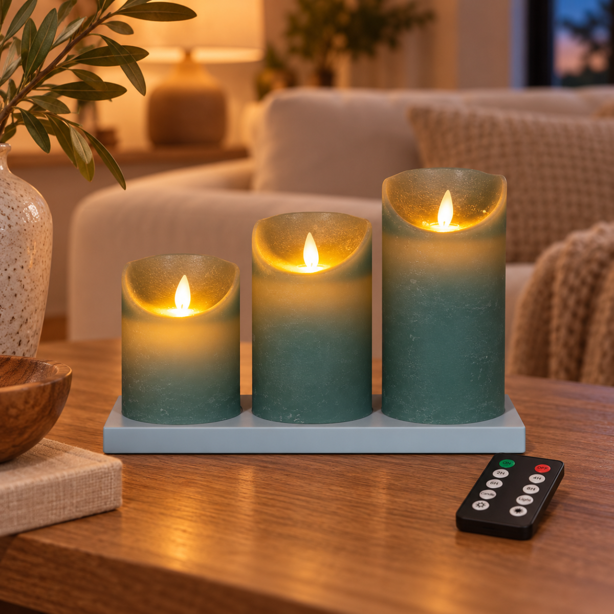 Anna's Collection LED-Stompkaars Jade Groen 3 stuks 7.5 x 10/12.5/15 cm