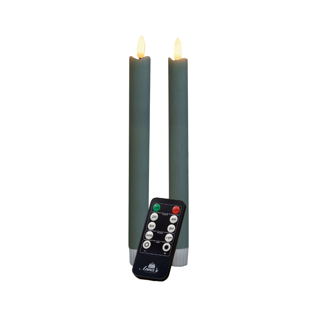Dinerkaars LED Jade Groen Rustiek Wax 23 cm 3D Lont (2 stuks) met afstandsbediening