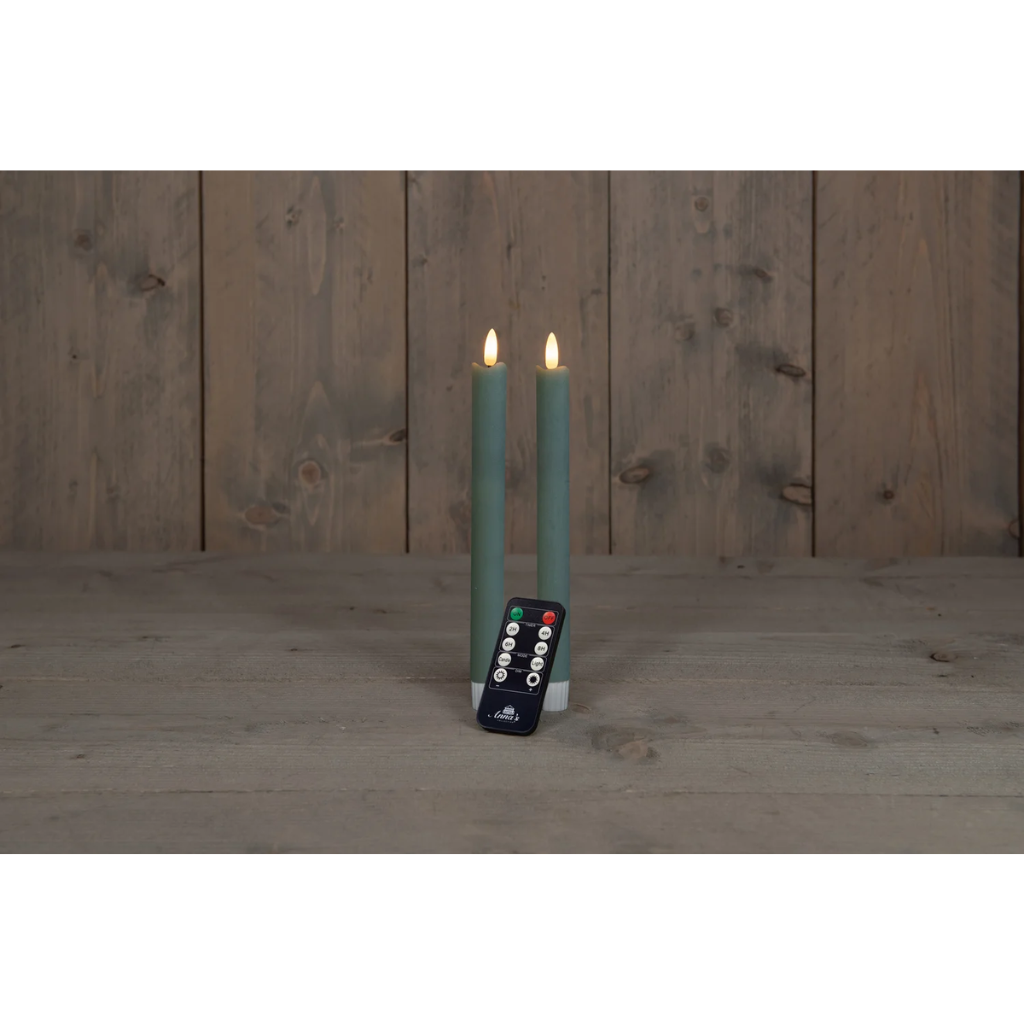 Dinerkaars LED Jade Groen Rustiek Wax 23 cm 3D Lont (2 stuks) met afstandsbediening