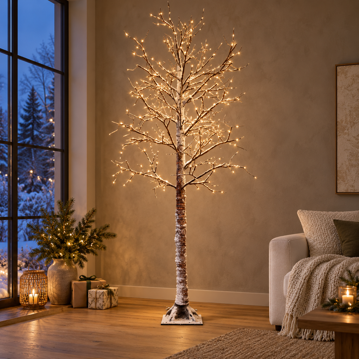 Anna's Collection Verlicht Kerstfiguur Berkenboom met Sneeuw Klassiek Warm 204 Lampjes 200 cm
