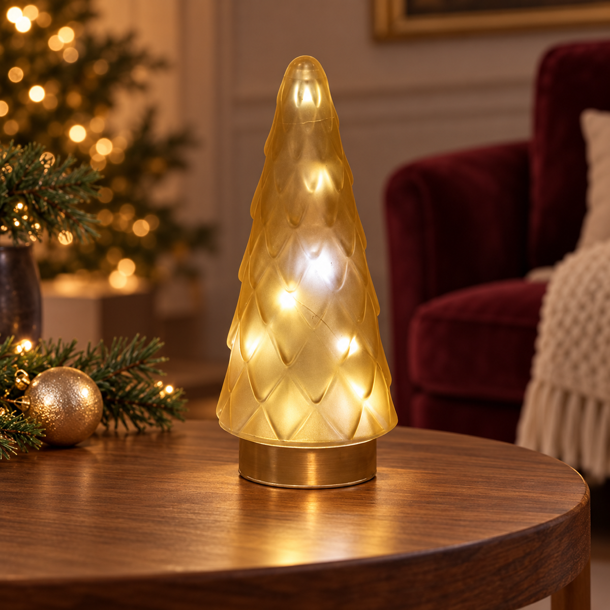 Anna's Collection Verlicht Kerstfiguur Kerstboompje Glas Mat Warm Wit 10 Lampjes 24.5 x 10 cm