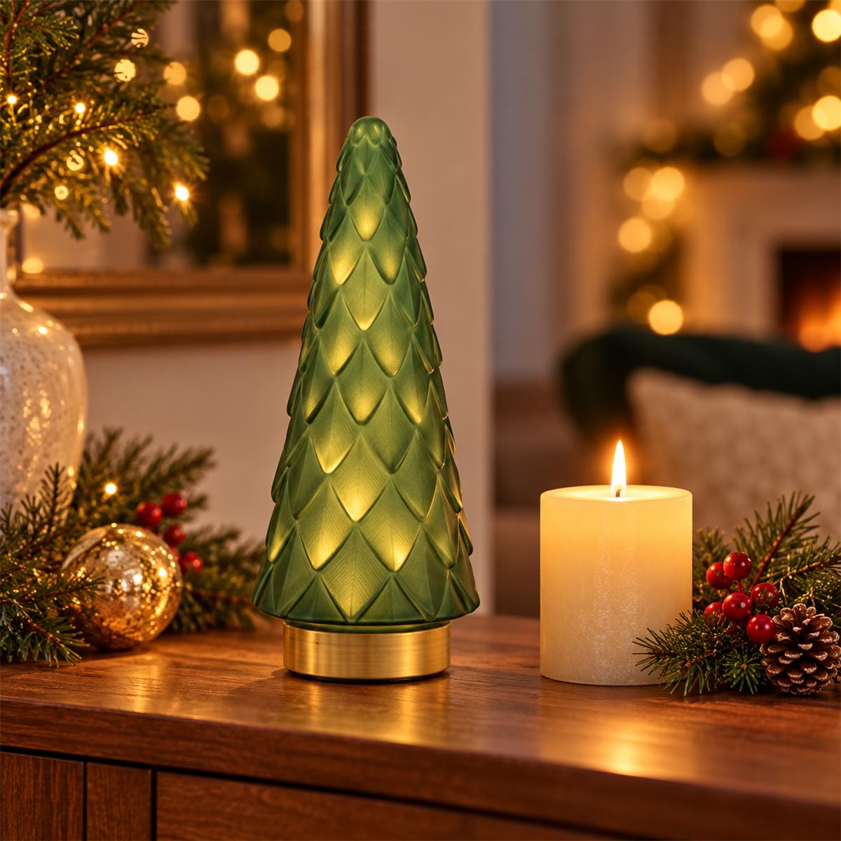 Anna's Collection Verlicht Kerstfiguur Kerstboom Groen Ø10.5 x 24.5 cm