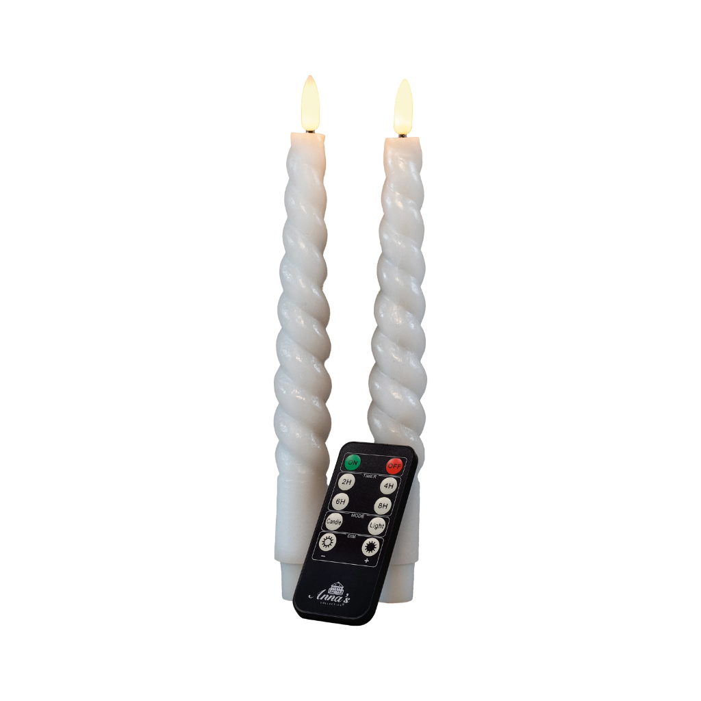Dinerkaars LED Wit Swirl Rustiek Wax 3D Lont 23 cm (2 stuks) met afstandsbediening